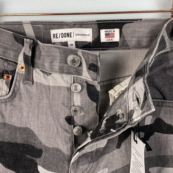 Re/Done High Rise Ankle Crop Stretch - Grey Camo Size 24 - Picture 7 of 11